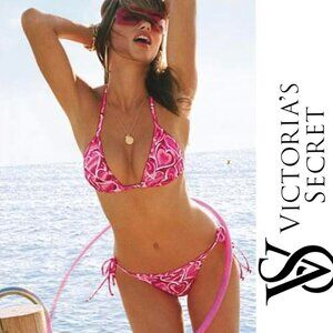 Victoria's Secret | Vintage Hearts Triangle Tie Bikini Set | Size Large